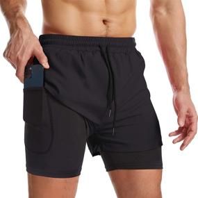 img 4 attached to 🩳 Surenow Men's 2-in-1 Quick Dry Athletic Running Shorts with Liner, Workout Shorts Featuring Zipper Pockets and Convenient Towel Loop