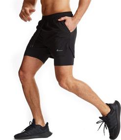 img 2 attached to 🩳 Surenow Men's 2-in-1 Quick Dry Athletic Running Shorts with Liner, Workout Shorts Featuring Zipper Pockets and Convenient Towel Loop