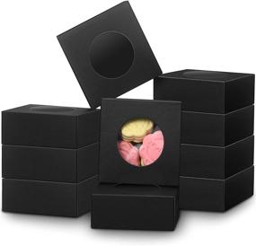 img 4 attached to 📦 30 штук мини-коробочек из крафт-бумаги с прозрачными окнами - подарочные коробочки из крафт-картона для печенья, торта, конфет - самодельные подарки на свадьбу - 3 x 3 x 1,2 дюйма (черные)