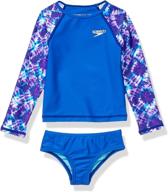👙 speedo girls' uv swim shirt rashguard set with long sleeves logo