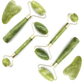 img 3 attached to 🧖 6PCS Gua Sha Sets with 4 Pack Jade Roller Facial Ridged Roller Kits and 2 Gua Sha Scraping Massage Tools – Anti-Aging and Wrinkle Reduction for Face, Eye, Neck, and Body, Perfect for Lymphatic Massage