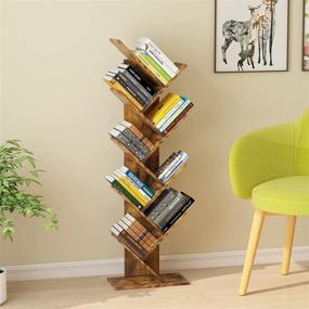 img 1 attached to 📚 9-Tier Rustic Brown Tree Bookshelf for Living Room, Home, and Office: HerdSnails Floor Standing Storage Rack for CD's, Movies, and Books