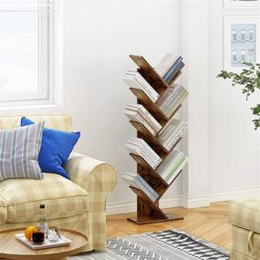 img 3 attached to 📚 9-Tier Rustic Brown Tree Bookshelf for Living Room, Home, and Office: HerdSnails Floor Standing Storage Rack for CD's, Movies, and Books