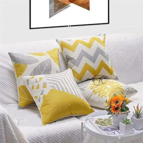 img 1 attached to 🛋️ UINI Set of 4 Yellow Geometric Square Throw Pillow Covers - 18x18 Inch, Modern Decorative Pillowcases made of Cotton Linen for Outdoor Sofa, Bed, and Living Room Decor