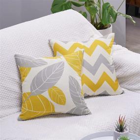 img 3 attached to 🛋️ UINI Set of 4 Yellow Geometric Square Throw Pillow Covers - 18x18 Inch, Modern Decorative Pillowcases made of Cotton Linen for Outdoor Sofa, Bed, and Living Room Decor