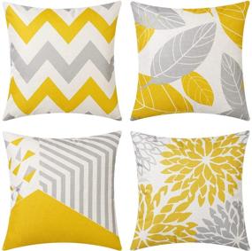 img 4 attached to 🛋️ UINI Set of 4 Yellow Geometric Square Throw Pillow Covers - 18x18 Inch, Modern Decorative Pillowcases made of Cotton Linen for Outdoor Sofa, Bed, and Living Room Decor