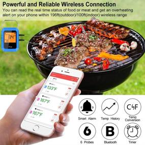 img 3 attached to Wireless Bluetooth Meat Thermometer with 6 Stainless Steel Probes 📱 and Smart APP Control for Grilling - Supports iOS & Android (Blue)