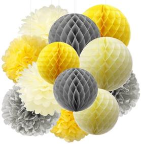 img 4 attached to Furuix Yellow Grey Cream Tissue Paper Pom Pom Honeycomb Balls & 🌞 Lanterns: Bridal Shower, Birthday, Wedding and Baby Shower Decorations with a Sunshine Theme