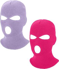 img 4 attached to Full Face Cover 3-Hole Knitted Ski Mask Winter Balaclava Face Mask - Set of 2