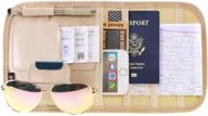 🚗 portable leather car sun visor organizer pouch storage case holder with 3 mesh pockets (beige) logo