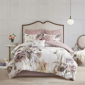 img 4 attached to Contemporary Floral Design Madison Park Cotton Comforter Set - All Season Bedding Set with Matching Bed Skirt, Decorative Pillows - Queen Size (90"x90") - Cassandra Shabby Chic - Blush - 8 Piece