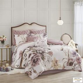 img 3 attached to Contemporary Floral Design Madison Park Cotton Comforter Set - All Season Bedding Set with Matching Bed Skirt, Decorative Pillows - Queen Size (90"x90") - Cassandra Shabby Chic - Blush - 8 Piece