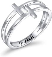 🔀 sterling silver double cross ring: engraved christian faith jewelry – inspirational fashion band for women/mothers, size 5-10 logo