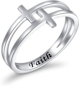 img 4 attached to 🔀 Серебряное кольцо с двукратным крестом: гравированная христианская ювелирная продукция - вдохновляющий модный браслет для женщин/матерей, размер 5-10