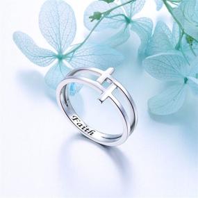 img 2 attached to 🔀 Серебряное кольцо с двукратным крестом: гравированная христианская ювелирная продукция - вдохновляющий модный браслет для женщин/матерей, размер 5-10