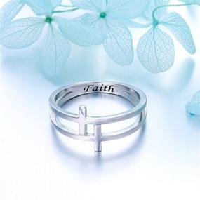 img 1 attached to 🔀 Серебряное кольцо с двукратным крестом: гравированная христианская ювелирная продукция - вдохновляющий модный браслет для женщин/матерей, размер 5-10
