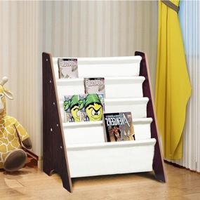 img 2 attached to 📚 Walnut Kids Bookshelf: Improved Sling Storage Rack Organizer, Bookcase Display Holder by Yescom