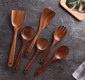 img 3 attached to 🥄 NAYAHOSE Non-Stick Wooden Cooking Utensil Set for Effortless Kitchen Cooking: Spoons, Spatulas, and Salad Fork