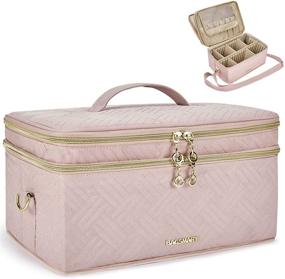 img 4 attached to 💄 Ultimate Pink Makeup Bag: BAGSMART Double Layer Travel Makeup Train Case with Shoulder Strap - Spacious Cosmetic Organizer for Makeup Brushes, Toiletries & Travel Accessories