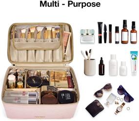 img 3 attached to 💄 Ultimate Pink Makeup Bag: BAGSMART Double Layer Travel Makeup Train Case with Shoulder Strap - Spacious Cosmetic Organizer for Makeup Brushes, Toiletries & Travel Accessories