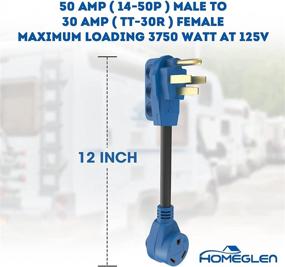 img 3 attached to 🔌 RV Camper Cord Adapter 50 Amp Male to 30 Amp Female 12 Inch with Grip Handle, Blue - HOMEGLEN Product