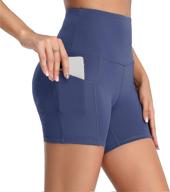 🩳 oalka women's short yoga sports shorts with side pockets - high waist workout & running essential - 4 inch length logo