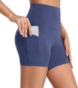img 4 attached to 🩳 Oalka Women's Short Yoga Sports Shorts with Side Pockets - High Waist Workout & Running Essential - 4 Inch Length