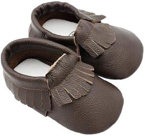 img 2 attached to 👞 Enhanced Traction Boys' Genuine Leather Moccasin Slippers - Non-Slip Shoes for Greater Safety