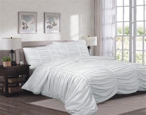 img 3 attached to 🏡 Sweet Home Collection Queen Size Isabella Comforter Set - Reversible Ruched/Chevron Print, White - 3 Piece