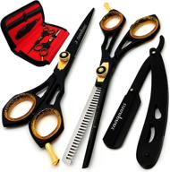 💈 professional barber shears kit - hair cutting scissors set for hairdresser/hair salon + thinning/texture hairdressing shear for beautician + straight razor + 10 blades with case by saaqaans logo