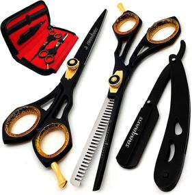 img 4 attached to 💈 Professional Barber Shears Kit - Hair Cutting Scissors Set for Hairdresser/Hair Salon + Thinning/Texture Hairdressing Shear for Beautician + Straight Razor + 10 Blades with Case by Saaqaans