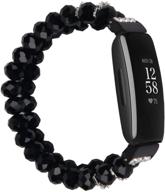 💎 ilvanya elastic pearl bracelet for fitbit inspire hr/inspire 2 - crystal black feminine beaded strap logo