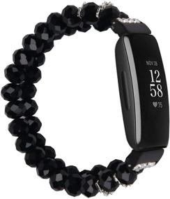 img 4 attached to 💎 IlVANYA Elastic Pearl Bracelet for Fitbit Inspire HR/Inspire 2 - Crystal Black Feminine Beaded Strap