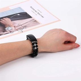 img 2 attached to 💎 IlVANYA Elastic Pearl Bracelet for Fitbit Inspire HR/Inspire 2 - Crystal Black Feminine Beaded Strap