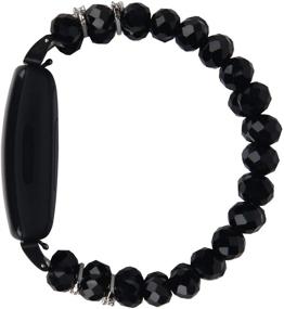 img 1 attached to 💎 IlVANYA Elastic Pearl Bracelet for Fitbit Inspire HR/Inspire 2 - Crystal Black Feminine Beaded Strap