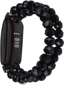 img 3 attached to 💎 IlVANYA Elastic Pearl Bracelet for Fitbit Inspire HR/Inspire 2 - Crystal Black Feminine Beaded Strap