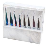 👁️ organize your lash extensions with funornam 8-hole eyelash tweezers storage holder stand in white: acrylic marble display box organizer with dust proof cover for lash cart logo