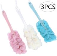 ✨ long handle bath brush set - 3 pack nylon mesh & soft sponge brushes for exfoliating skin (blue, pink, and white) - ideal for men and women logo