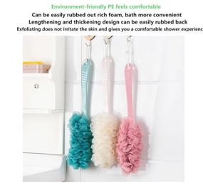 img 2 attached to ✨ Long Handle Bath Brush Set - 3 Pack Nylon Mesh & Soft Sponge Brushes for Exfoliating Skin (Blue, Pink, and White) - Ideal for Men and Women