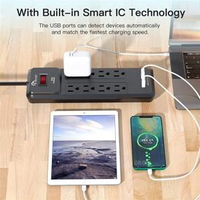 img 3 attached to 💡 ONSMART USB Power Strip Surge Protector - 8AC Outlets &amp; 2 USB Ports - 2100J Surge Protection - 15A Overload Breaker - 6Ft Long Power Cord - Mountable - Black