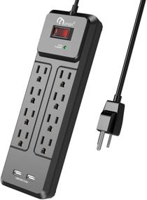 img 4 attached to 💡 ONSMART USB Power Strip Surge Protector - 8AC Outlets &amp; 2 USB Ports - 2100J Surge Protection - 15A Overload Breaker - 6Ft Long Power Cord - Mountable - Black