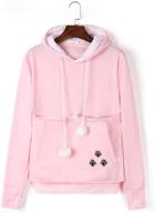 cozy unisex women's pet cat dog holder kangaroo sweatshirt in pink (xl) - convenient long sleeve hoodie with big pouch logo