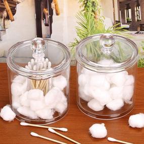 img 1 attached to Hipewe Clear Acrylic Cotton Ball and Swab Organizer with Lid - Stylish Apothecary Jar for Bathroom Storage - Makeup Cotton Rounds, Pads, and Q-Tips Holder