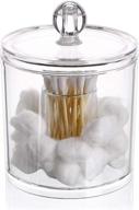 hipewe clear acrylic cotton ball and swab organizer with lid - stylish apothecary jar for bathroom storage - makeup cotton rounds, pads, and q-tips holder logo