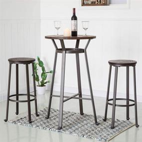 img 2 attached to 🪑 Glitzhome Rustic Steel Bar Stool Set of 2 - Round Wood Top Pub Height Chairs for Dining Room