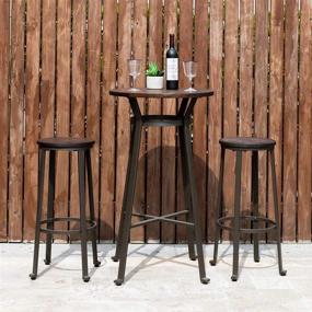 img 1 attached to 🪑 Glitzhome Rustic Steel Bar Stool Set of 2 - Round Wood Top Pub Height Chairs for Dining Room