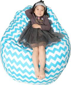 img 4 attached to 🪑 Versatile 100% Cotton Canvas Bean Bag Chair Cover – Great Eagle 58 x 52 inch – Ideal Stuffed Animal Storage for Kids, Toddlers, Teens, and Adults in Chevron Blue Turquoise