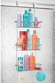 img 3 attached to 🚿 Chrome Over Door Shower Caddy with Built-in Hooks and Baskets - 3 Tier Hanging Bathroom Organizer for Shampoo, Body Wash, Loofahs