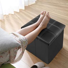 img 1 attached to 🪑 Faux Leather Ottoman Storage Cube - Organizing Foot Rest with Padded Seat, Foldable for Living Room - Supports 220 Lbs - Black Stripe Square Ottoman Storage Box