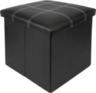 🪑 faux leather ottoman storage cube - organizing foot rest with padded seat, foldable for living room - supports 220 lbs - black stripe square ottoman storage box logo